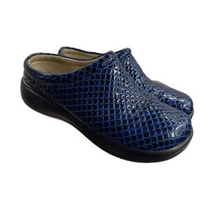 Alegria Kayla Blue Snake Embossed Patent Leather Clogs